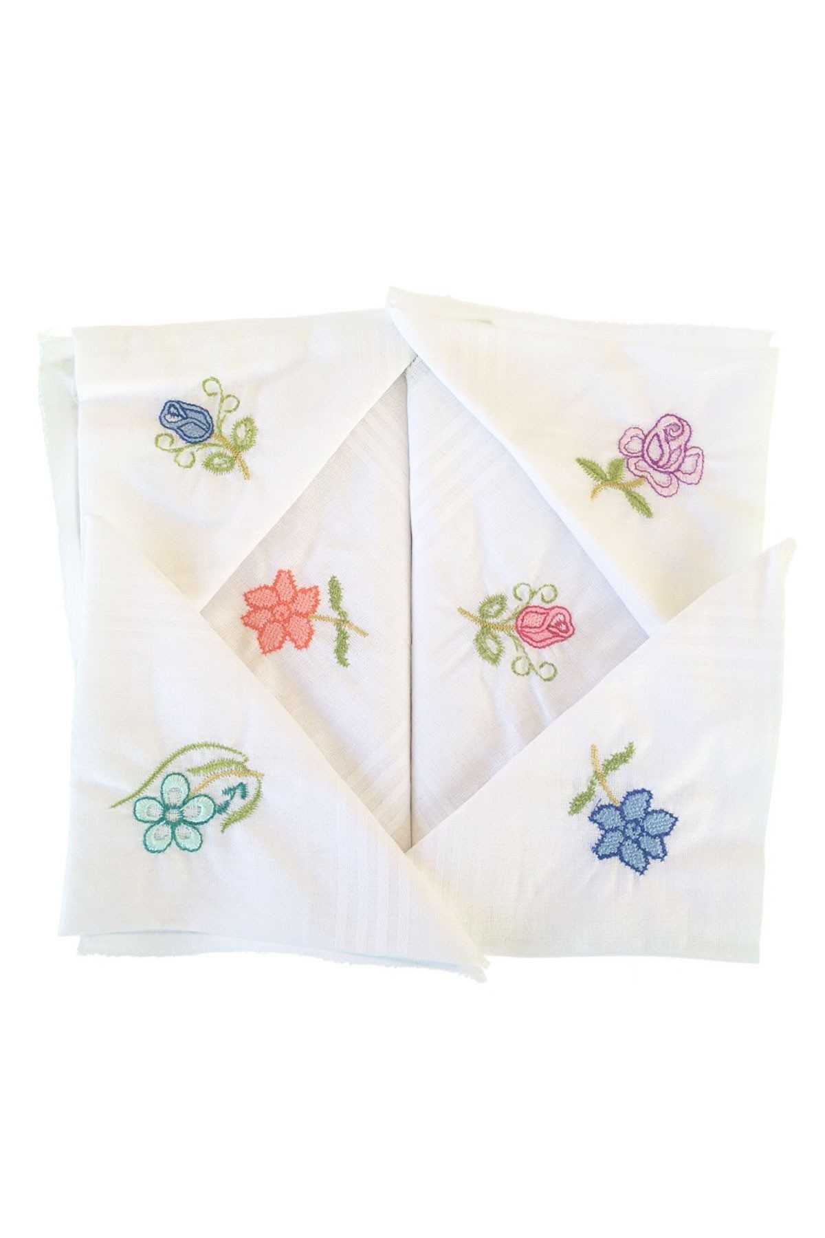 5080.jpg Hediyelik İşlemeli Bayan Mendili 6 lı Paket 28x28 cm 100 Pamuk - Görsel 1