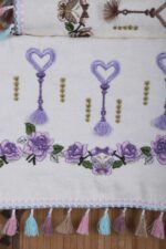 6 lı Kalp Çiçek Nakışlı Püsküllü Mutfak Havlusu Takımı 30 x 50 Cm - Görsel 3