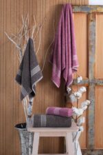 4 lü Kadın Erkek Banyo Havlusu Takımı Oscar Mürdüm Antasit - Görsel 2