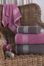 4 lü Kadın Erkek Banyo Havlusu Takımı Oscar Mürdüm Antasit - Görsel 5