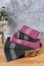 4 lü Kadın Erkek Banyo Havlusu Takımı Oscar Mürdüm Antasit - Görsel 4