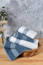 4 lü Kadın Erkek Banyo Havlusu Takımı Oscar Mavi Krem - Görsel 5