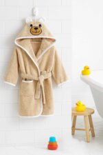 Kapşonlu Unisex %100 Pamuklu Çocuk Banyo Bornozu Bear