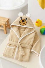 Kapşonlu Unisex %100 Pamuklu Çocuk Banyo Bornozu Bear - Görsel 2