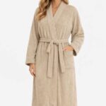 Kimono Yaka Unisex Pamuklu Tek Kişilik Bornoz Bej