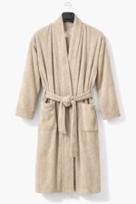 Kimono Yaka Unisex Pamuklu Tek Kişilik Bornoz Bej - Görsel 3