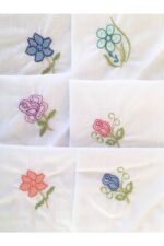 Hediyelik İşlemeli Bayan Mendili 6 lı Paket 28x28 cm 100 Pamuk - Görsel 6