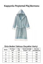 Kapşonlu Unisex Peştamal Plaj Bornozu  %100 Pamuklu Marelina Turkuaz - Görsel 2