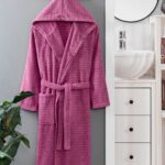 Kapüşonlu Unisex Banyo Bornozu %100 Soft Pamuklu Mürdüm