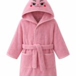 Pembe Tavşan Nakışlı Kulaklı Bebek ve Çocuk Bornozu