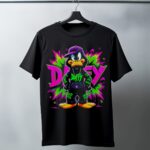 Daffy Duck Graffiti Baskılı Unisex Siyah Tişört - 24/1 Penye Pamuklu