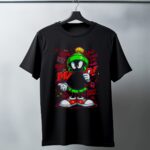 Marvin the Martian Graffiti Baskılı Unisex Siyah Tişört - 24/1 Penye Pamuklu