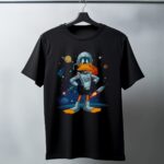 Duck Dodgers Uzay Baskılı Siyah Oversize T-Shirt - 24/1 Penye