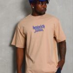 Baskılı T-Shirt Bisiklet Yaka T-Shirt - Bej