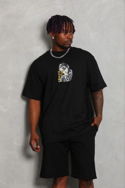 Baskılı T-Shirt Bisiklet Yaka T-Shirt - Siyah