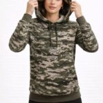 Kadın Kamuflaj Desenli 2 İplik 4 Mevsim Kapüşonlu Kanguru Cepli Hoodie Sweatshirt - Kamuflaj