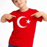 Erkek Çocuk Tişört Bisiklet Yaka Ay Yıldız Bayrak Baskılı T-Shirt - Kırmızı