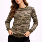 Kadın Kamuflaj Desenli 2 İplik 4 Mevsim Uzun Kollu Bisiklet Yaka Sweatshirt - Kamuflaj