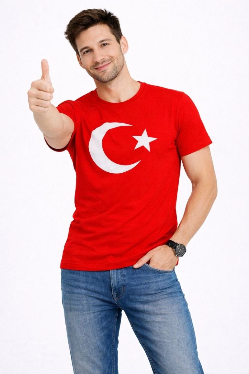 vlmrtr-10253_69c92ab374215-26901819-sw853sh1280-34muiac1.jpg Erkek T-Shirt Kısa Kol Bisiklet Yaka Ay Yıldız Bayrak Baskılı Tişört - Kırmızı - Görsel 1