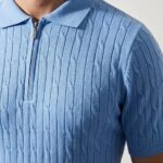 Triko Saç Örgü T-Shirt Polo Yaka Fermuarlı T-Shirt - Bebe Mavisi