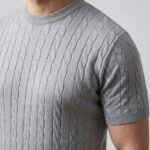 Triko Dokuma T-Shirt Bisiklet Yaka Örgü Desenli T-Shirt - Gri