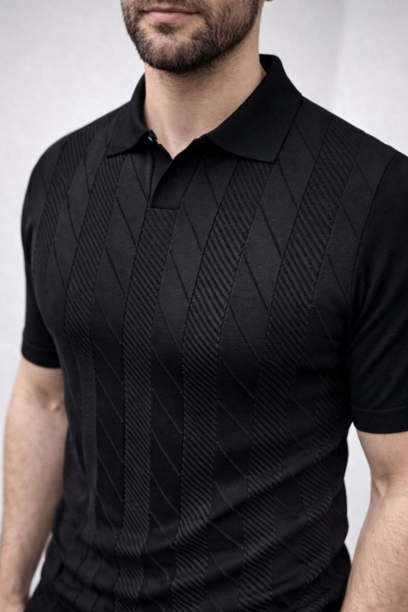 vlmrtr-10289_69ca3d1dee4c2-94331644-sw853sh1280-2vybstvs.jpg Erkek Yazlık Triko Dokuma Tişört Kısa Kol Polo Yaka T-Shirt - Siyah - Görsel 1