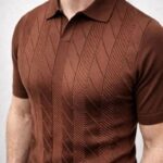 Erkek Yazlık Triko Dokuma Tişört Kısa Kol Polo Yaka T-Shirt - Kahverengi