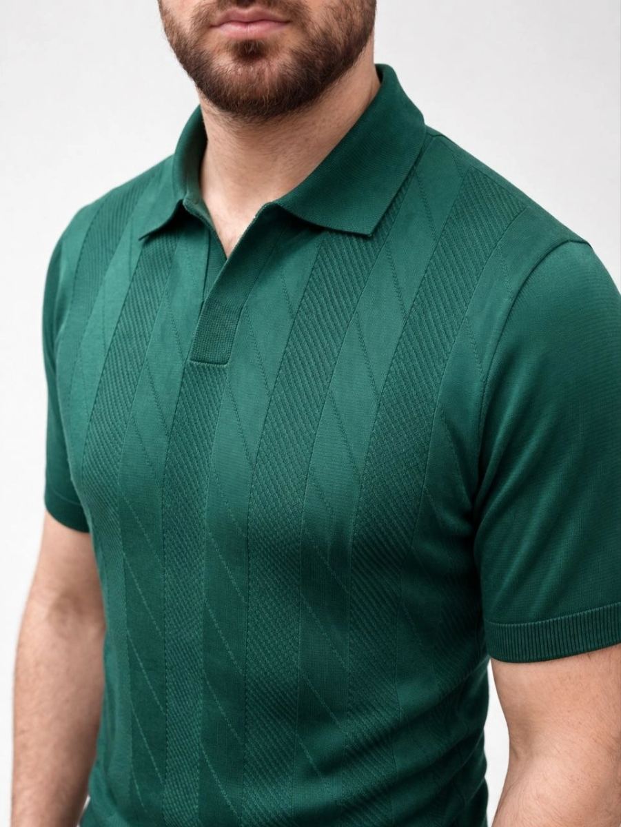 vlmrtr-10291_69ca3e26997cc-72072993-sw961sh1280-3bxexrud.jpg Erkek Yazlık Triko Dokuma Tişört Kısa Kol Polo Yaka T-Shirt - Koyu Yeşil - Görsel 1