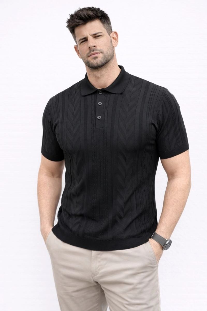vlmrtr-10306_69ca498a5bfea-59320587-sw853sh1280-12mnrtsk.jpg Erkek Yazlık Triko Tişört Kısa Kol Polo Yaka Düğmeli T-Shirt - Siyah - Görsel 1