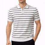 Erkek Triko Polo Yaka Fermuarlı Çizgili Tişört T-Shirt Yazlık Şık - Beyaz
