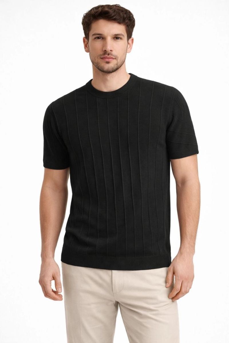 vlmrtr-10373_69ce5986776bc-91463852-sw853sh1280-1rgp11yv.jpg Fitilli Triko T-Shirt Bisiklet Yaka T-Shirt - Siyah - Görsel 1