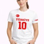 Kadın TÜRKİYE Ay Yıldız Baskılı 10 Numara Forma Tişört Taraftar T-Shirt - Beyaz