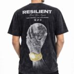 Asit Yıkamalı Baskılı T-Shirt Bisiklet Yaka Streetwear T-shirt - Siyah