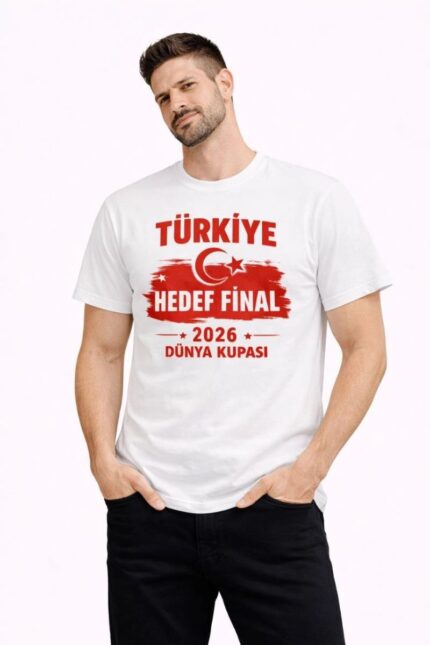 TÜRKİYE Baskılı T-Shirt Ay Yıldız 2026 Dünya Kupası Taraftar Forma T-Shirt - Beyaz