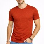 Flam Kumaş Melanj Dokulu T-Shirt Bisiklet Yaka T-Shirt - Kiremit