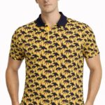 Erkek Pike Kumaş Polo Yaka Palmiye Desenli Tişört Kısa Kol Yazlık T-Shirt - Sarı