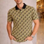 Pike Kumaş Polo Yaka Palmiye Desenli T-Shirt T-Shirt - Sarı