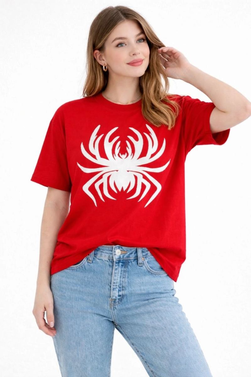 vlmrtr-10628_69e62f004b49d-35109514-sw853sh1280-2jnwv6yn.jpg Örümcek Baskılı T-Shirt Bisiklet Yaka T-Shirt - Kırmızı - Görsel 1