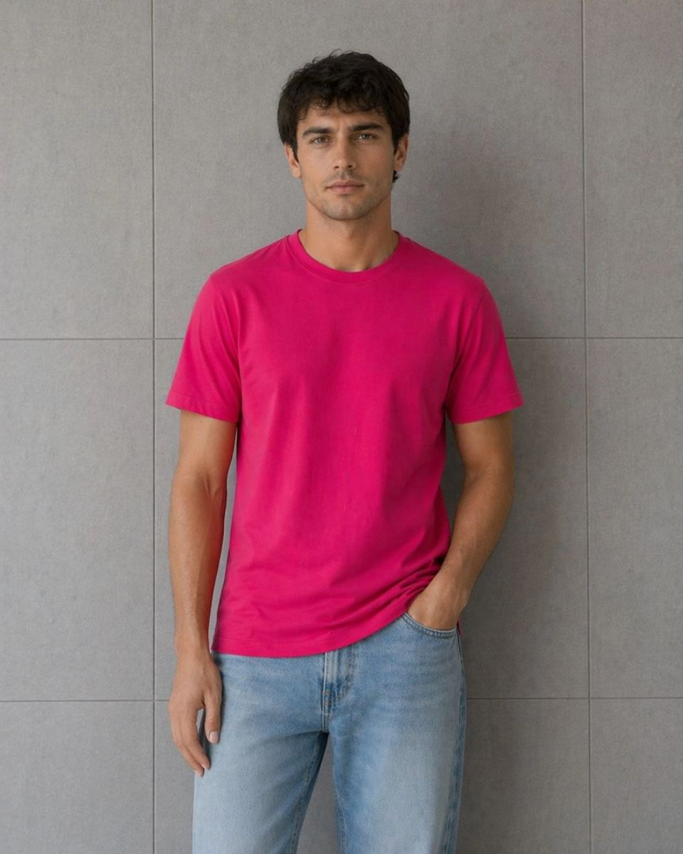 vlmrtr-10633_69eba23c0ea84-53775998-sw1024sh1280-tfpkuc8a.jpg Erkek Basic Pamuklu Tişört Bisiklet Yaka Düz Renk Regular Fit T-Shirt - Fuşya - Görsel 1