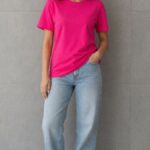 Basic Pamuklu T-Shirt Bisiklet Yaka Düz Renk T-Shirt - Fuşya