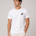 Erkek Minimal Geyik Logolu Tişört Bisiklet Yaka Kısa kol Yazlık T-Shirt - Beyaz