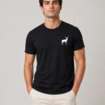 Minimal Geyik Logolu T-Shirt Bisiklet Yaka T-Shirt - Siyah