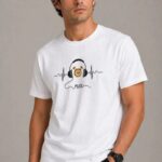 Erkek Müzik Temalı Baskılı Tişört Bisiklet Yaka Kısa Kol T-Shirt - Beyaz