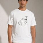 Köpek Figürlü Minimal Baskılı T-Shirt T-Shirt - Beyaz