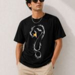 Kuğu Figürlü Soru İşareti Baskılı T-Shirt T-Shirt - Siyah