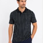 Pike Kumaş Çizgili Polo Yaka T-Shirt T-Shirt - Siyah