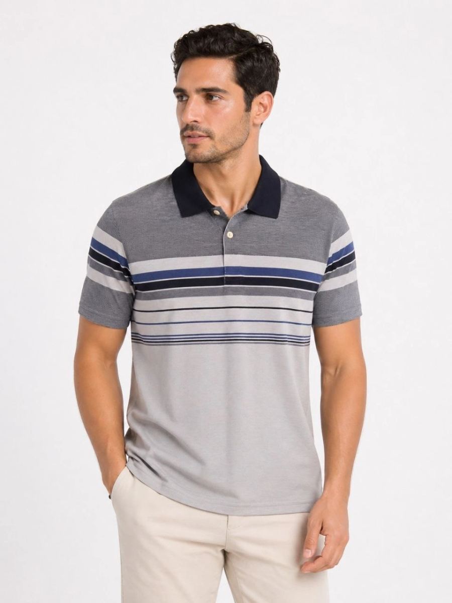 vlmrtr-10713_69f4a1ddcfddc-12851250-sw960sh1280-qzd9msta.jpg Flamlı Penye Çizgili Polo Yaka T-Shirt T-Shirt - Gri - Görsel 1