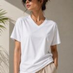 Kadın V Yaka Basic Tişört Kısa Kol Yazlık Regular Fit T-Shirt - Beyaz