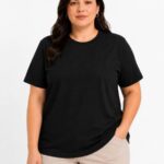 Kadın Battal Big Size Basic Tişört Bisiklet Yaka Rahat Kalıp T-Shirt - Siyah