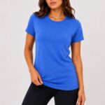 Kadın Basic Tişört Bisiklet Yaka Kısa Kol Günlük Yazlık Slim fit T-Shirt - Mavi